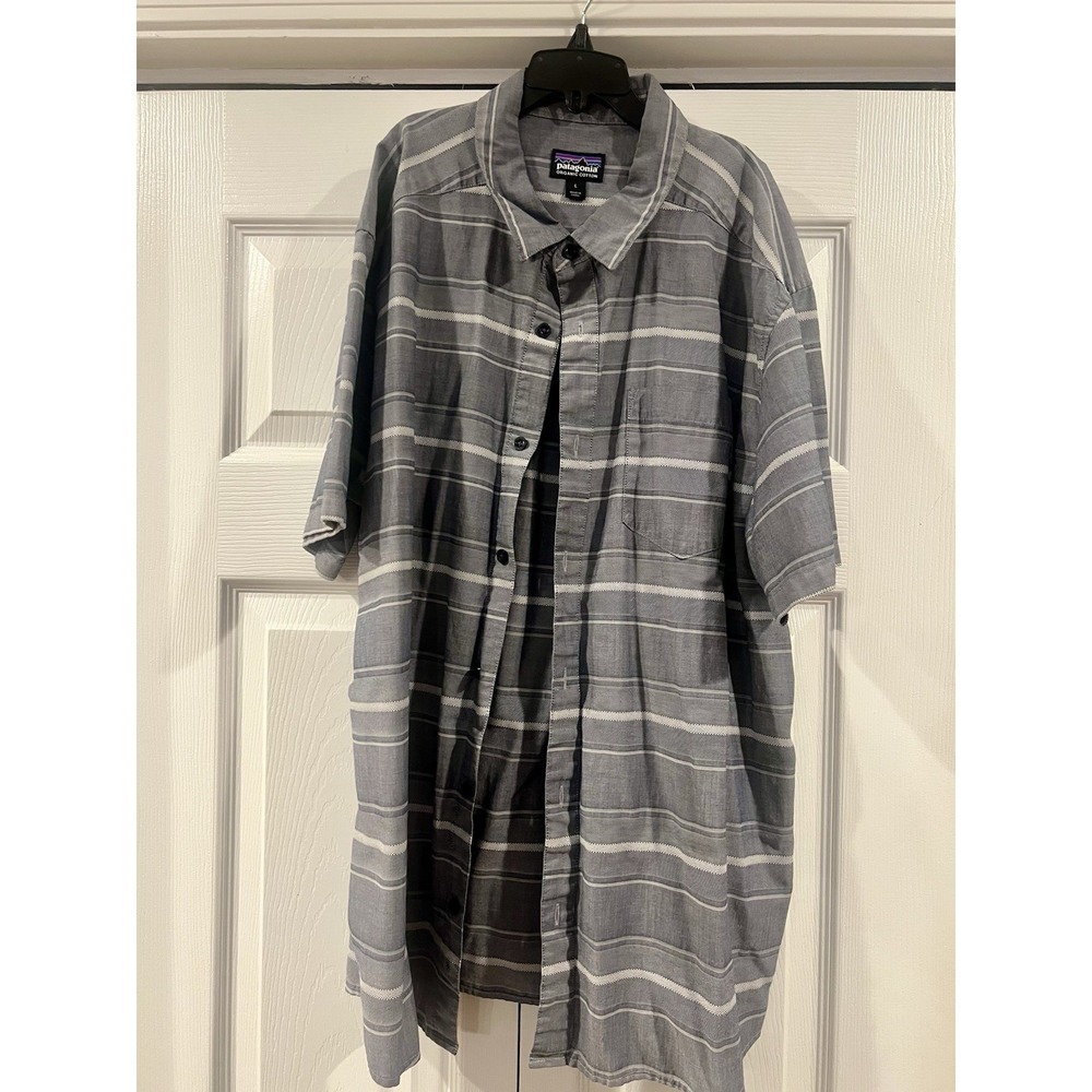 Patagonia Organic Cotton Button Front Shirt Mens Gray Sz Large Pristine EUC